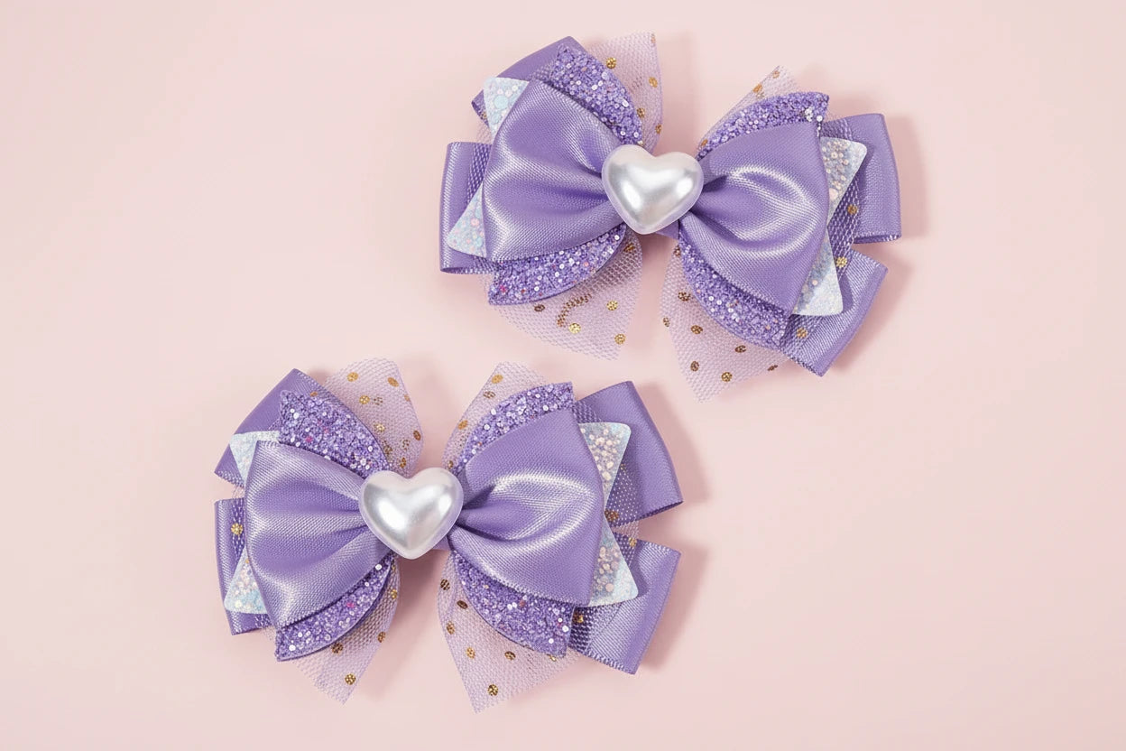 2Pcs Trendy Chiffon Bow Hair Clips For Girls Mesh Dot Hairpins Glitter Three-Tier Bownot Barrette Children Headwear Accessories