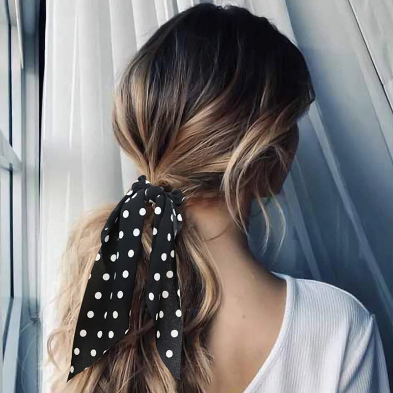Fashion Dots Scrunchies Long Hair Rope Korean Hair Ties for Women Ponytail Scarf Sweet Elastic Hair Band Hair Accessories
