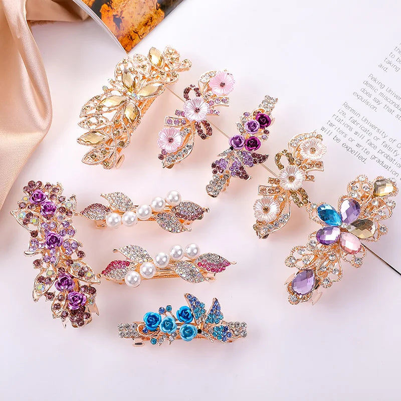 Crystal Floral Hairpin Rhinestone Hair Clip Barrettes