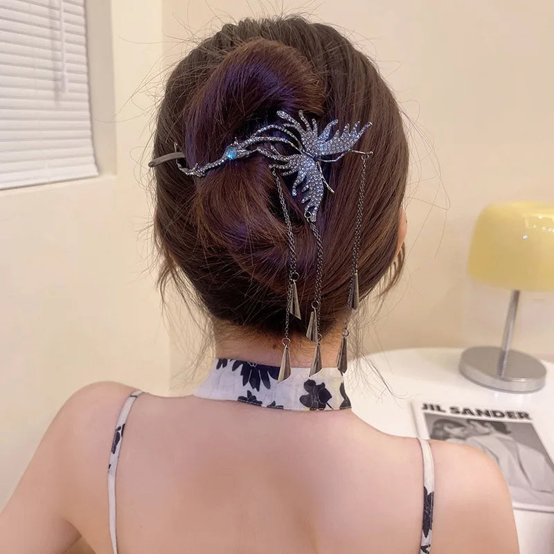 Fashion Shiny Crystal Butterfly Tassel Hair Claws for Women Luxury Delicate Shark Clip Hair Styling Clip Hair Accessories holiday special occasion elegant  perfect for a cruise ship black tie night