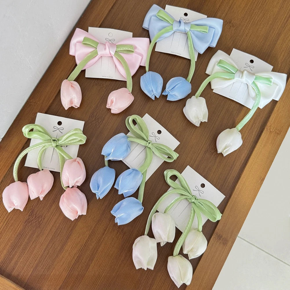 Beautiful Chiffon Tulip Hair Clips for Girls Light Pink Elegant Floral Hair Clips New Product Headwear Amsterdam trip tulips from Amsterdam holiday cruise