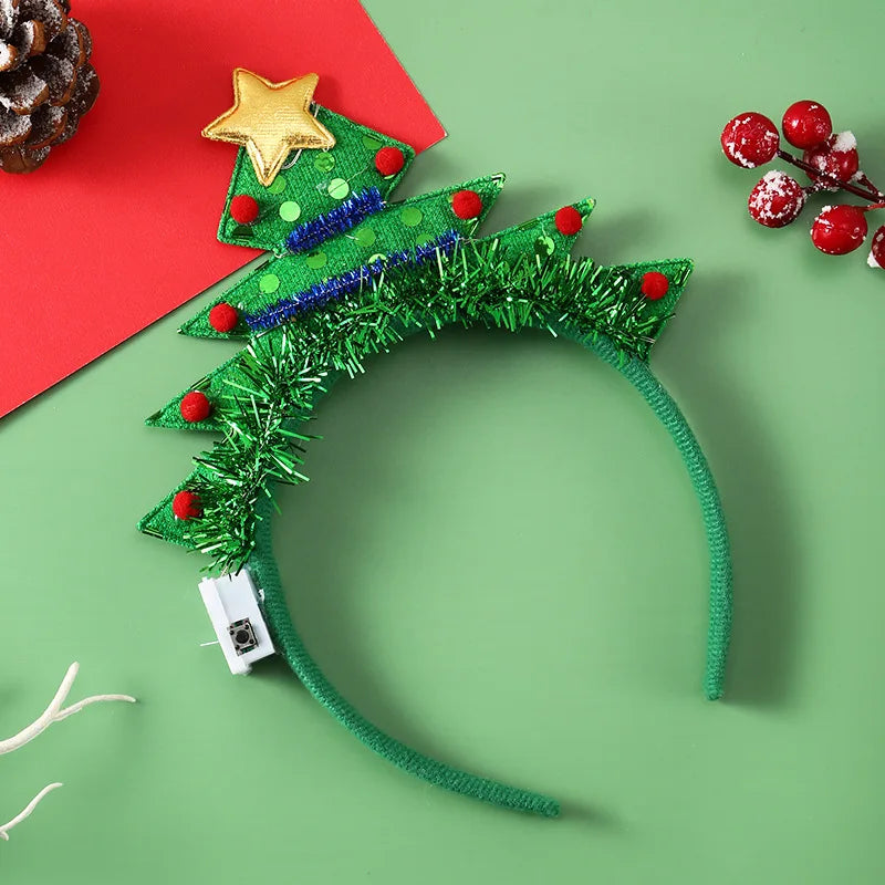 Christmas Candy Cane Headband LED Festive Party Hair Hoop Costume Headwear Glitter Tinsel Hairband Novelty Holiday Photo Prop