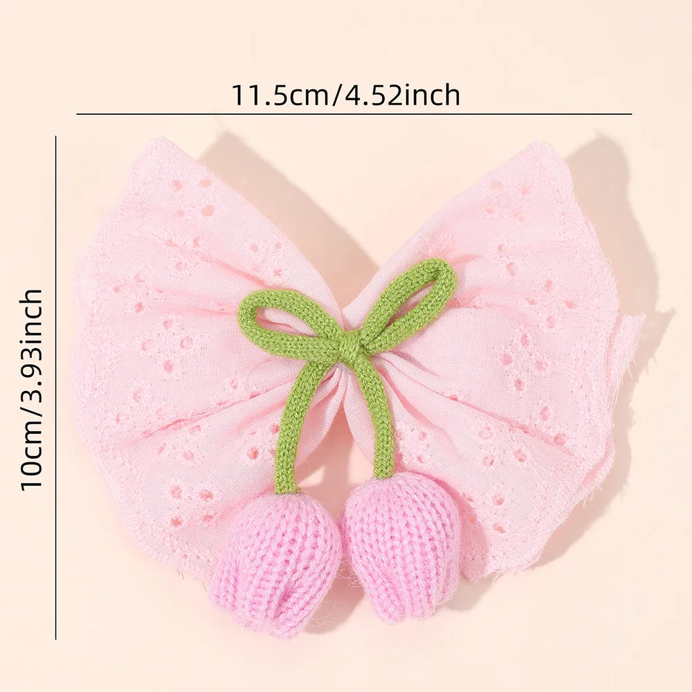 Knitted Tulip Bow Hair Clips Pure Cotton Crochet Flower Hairpin Hollow Out Floral Embroidery Design Barrette Hair Accessories beautiful Amsterdam trip