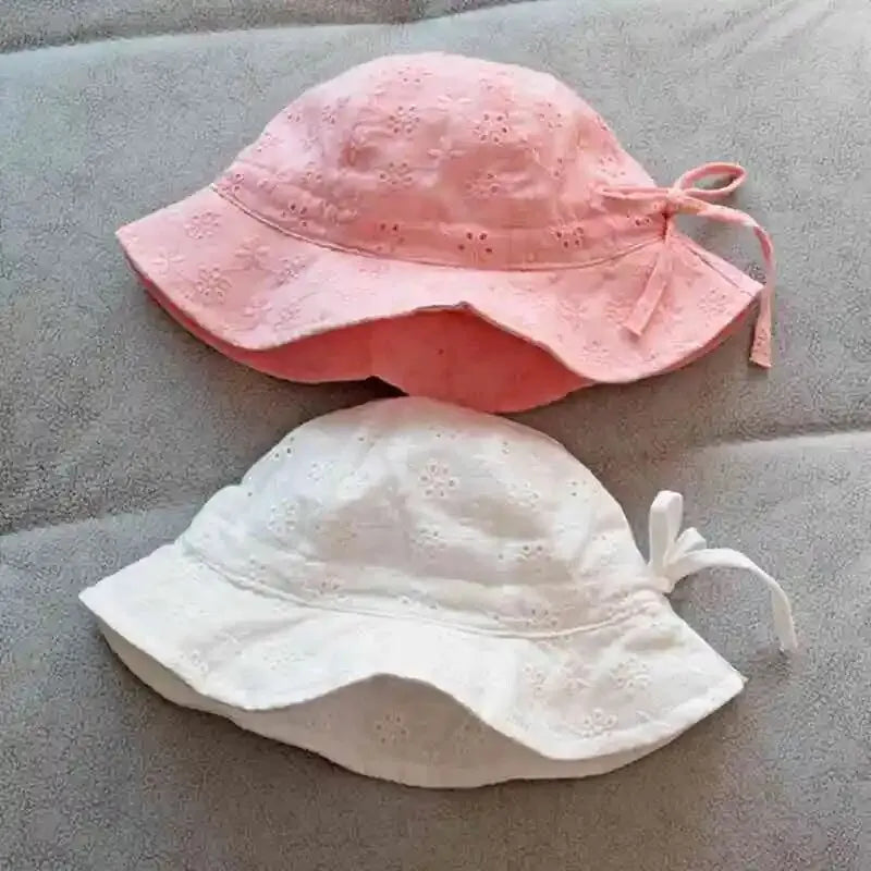 Bows Baby Bucket Hat Summer Thin Breathable Infant Girls Sun Hats Cotton Hollow Soft Toddler Panama Cap