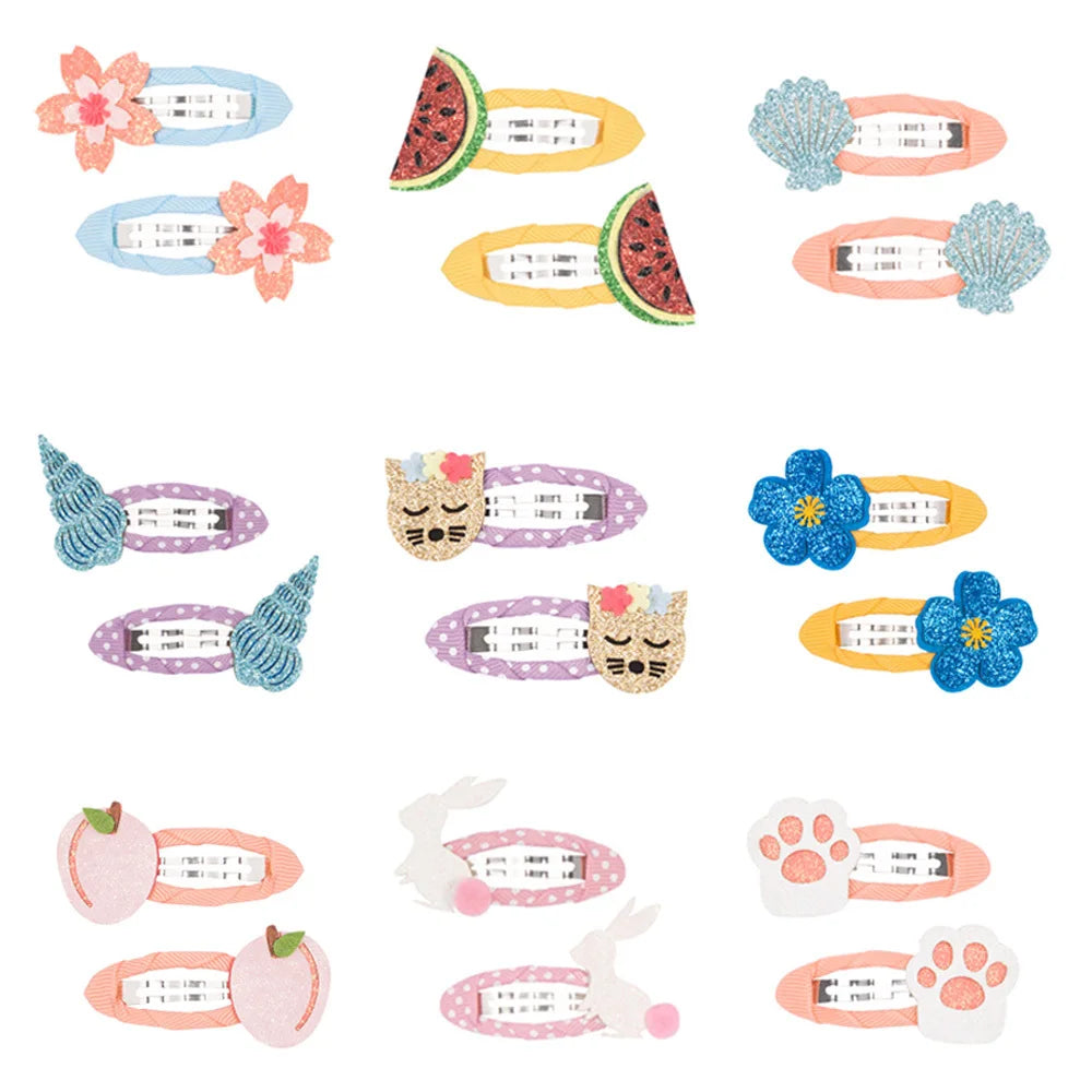 2 Piece Baby Girl Hairpin Hair Clip Accessory Kids Children Headwear Photography Toddler Animal Fruit Kitty Rabbit Shell Flower