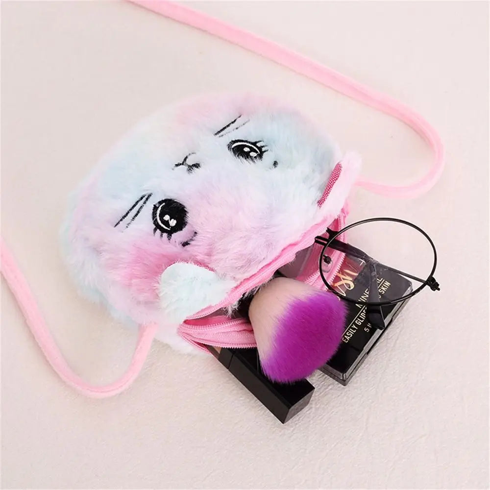 Rainbow Colour Cat Messenger Shoulder Bag Purse for Kids Mini Lovely Pockets Plush Stuffed Dolls Soft Handbags Gift for Girls little cute holiday bag