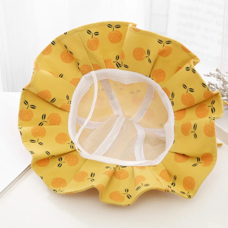 Summer Baby Girl Hat Cotton Fruit Kids Bucket Hats Sun Protection Bowknot Princess Children Cap for Girls Beach Travel 1-2 year old