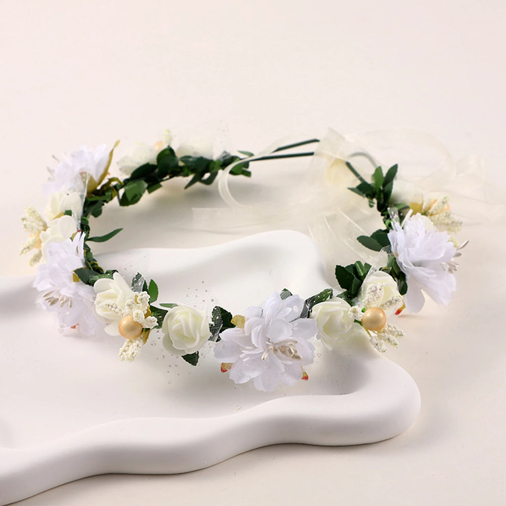 Bridal Flower Crown Headpiece DIY Hair Accessory for Wedding Bride Party Decoration Floral Wreath Hairband Hair Styling