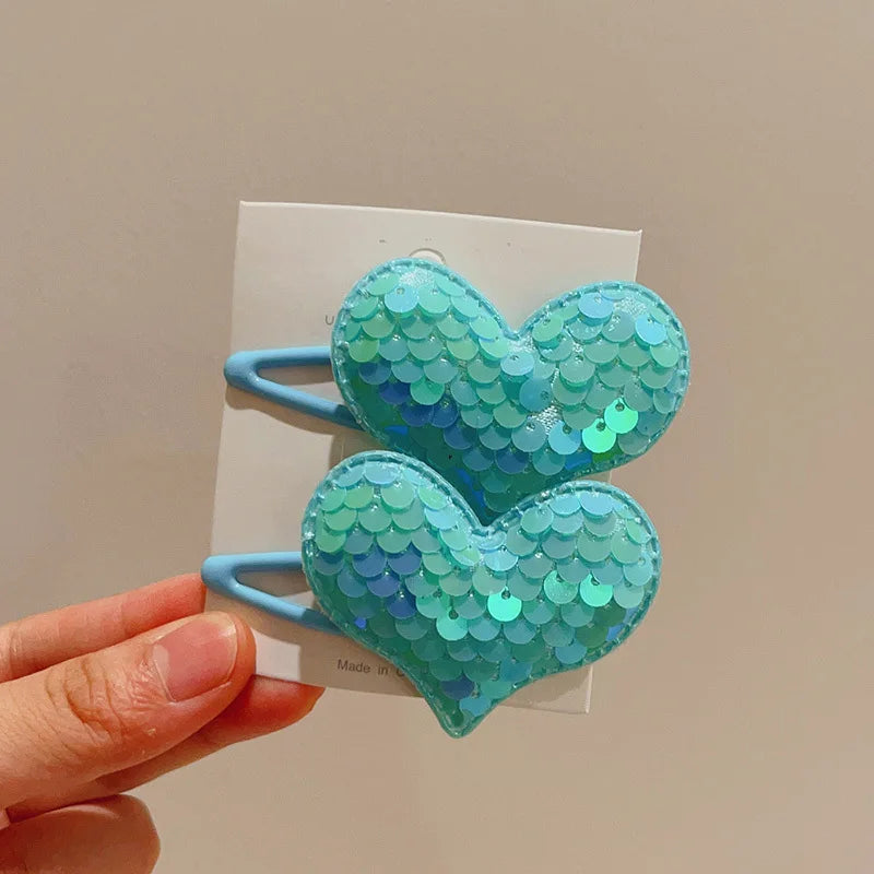 2PCS New Princess Scaly Heart Girls Hairpins Children Lovely Headwear Hairgrip Hair Clips Barrettes Hair Accessories butterfly star party