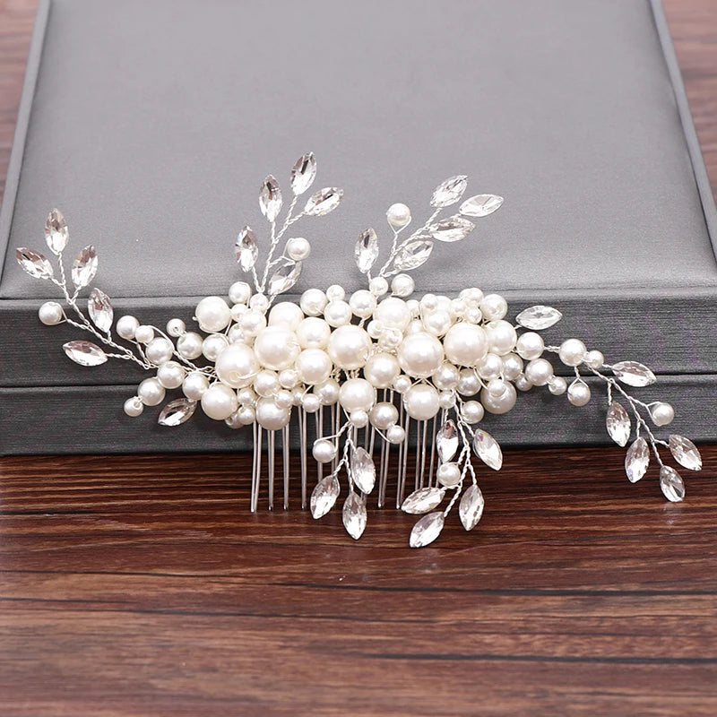 Wedding Hair Combs Bridal Hair Accessories For Women Hair Jewelry Silver Color Pearl Rhinestone Head Jewelry Women Accessoriesx