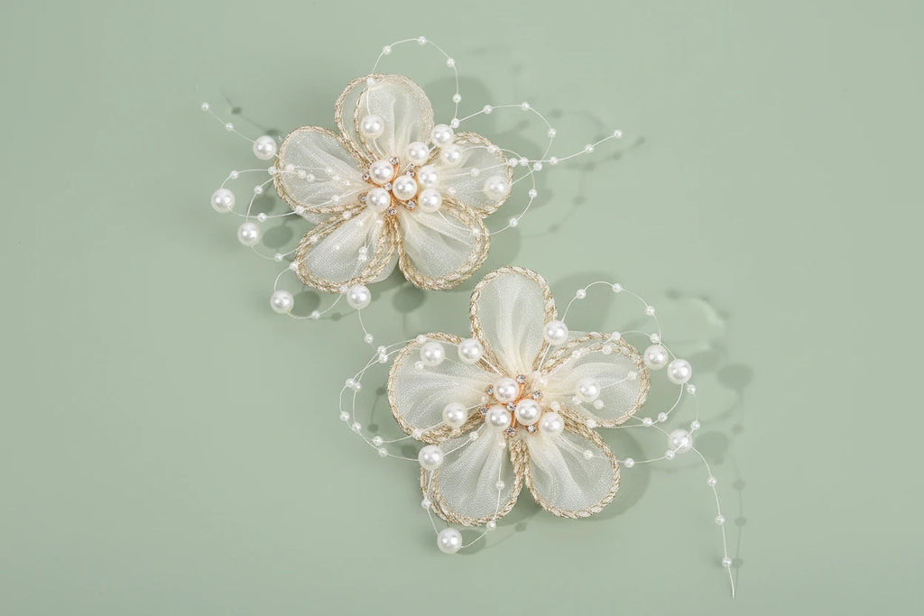 2Pcs Chiffon Floral Hairpins Sweet Flower Coral Fairies Hair Clip Princess BarrettesFor Girl Kids Women Accessories Headwear
