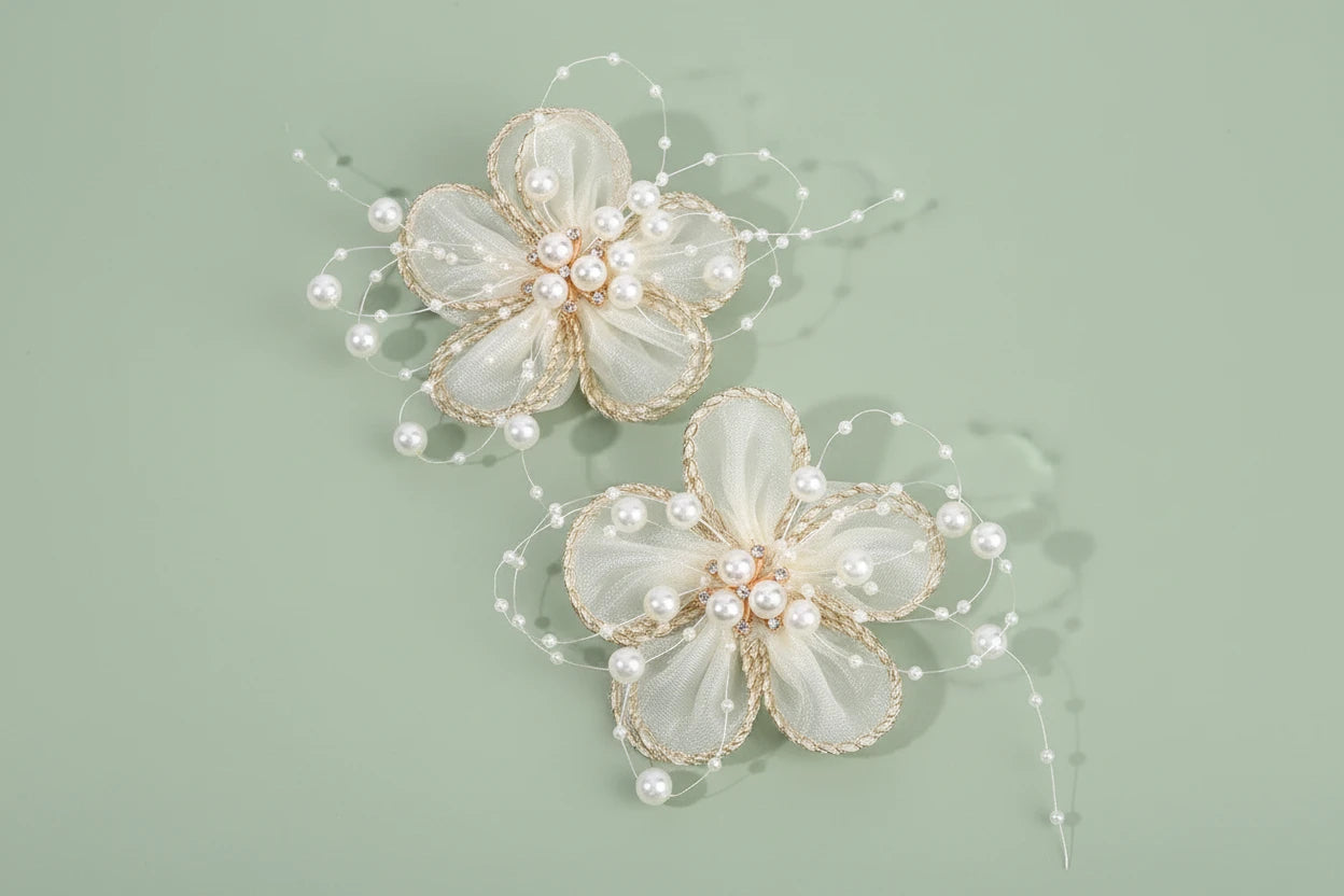 2Pcs Chiffon Floral Hairpins Sweet Flower Coral Fairies Hair Clip Princess BarrettesFor Girl Kids Women Accessories Headwear