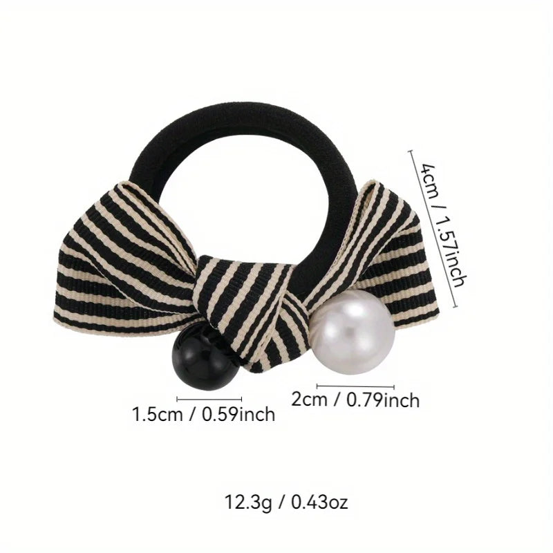 Simple Beach Hair Accessories Scrunchies bobbles  for Hair Woman Accesories Pearl Striped Bow Girls Cute Items New Headwear Apparel black pearl white pearl