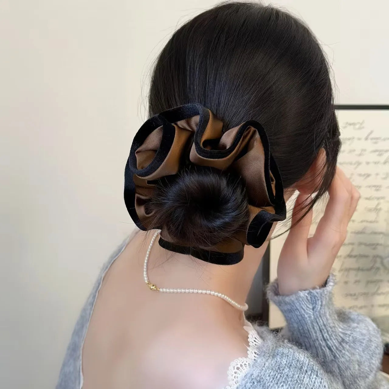 ruffle style velvet-edged satin scrunchie