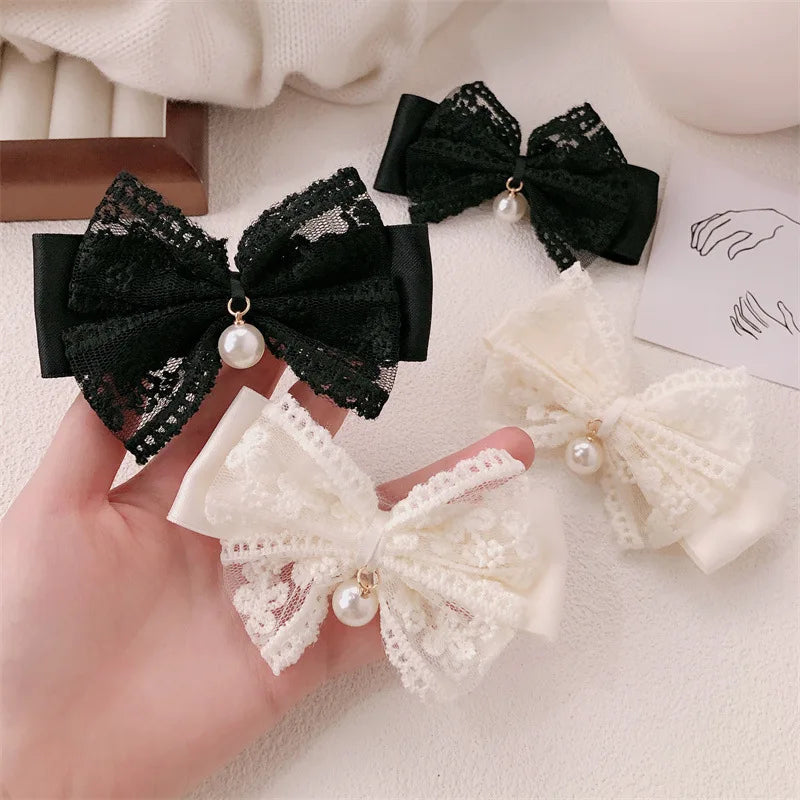 2/4pcs lace bow hair clip, pearl bow, bangs clip, side hair clip, hair accessory, hairpin pretty girls ladies