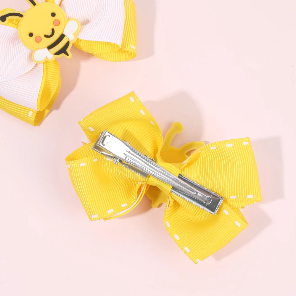 2Pcs Cartoon Bee Hair Clips slides Cute honeybee Ribbon Bow Kids Schools Hairpin Accessories For Children Girls Barrettes Headwear Manchester bee the worker