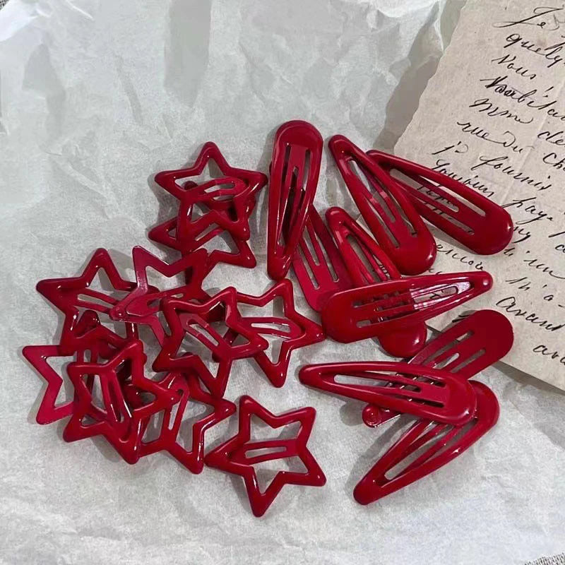 5pcs Red Star Metal Snap Lucky Clip Hair Clips Girls Hairpins Barrettes Hair Jewelry Hairpin Headwear Party