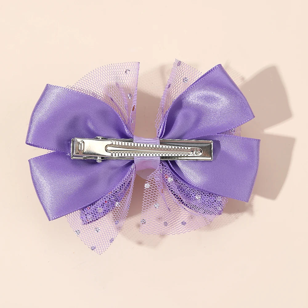 2Pcs Trendy Chiffon Bow Hair Clips For Girls Mesh Dot Hairpins Glitter Three-Tier Bownot Barrette Children Headwear Accessories