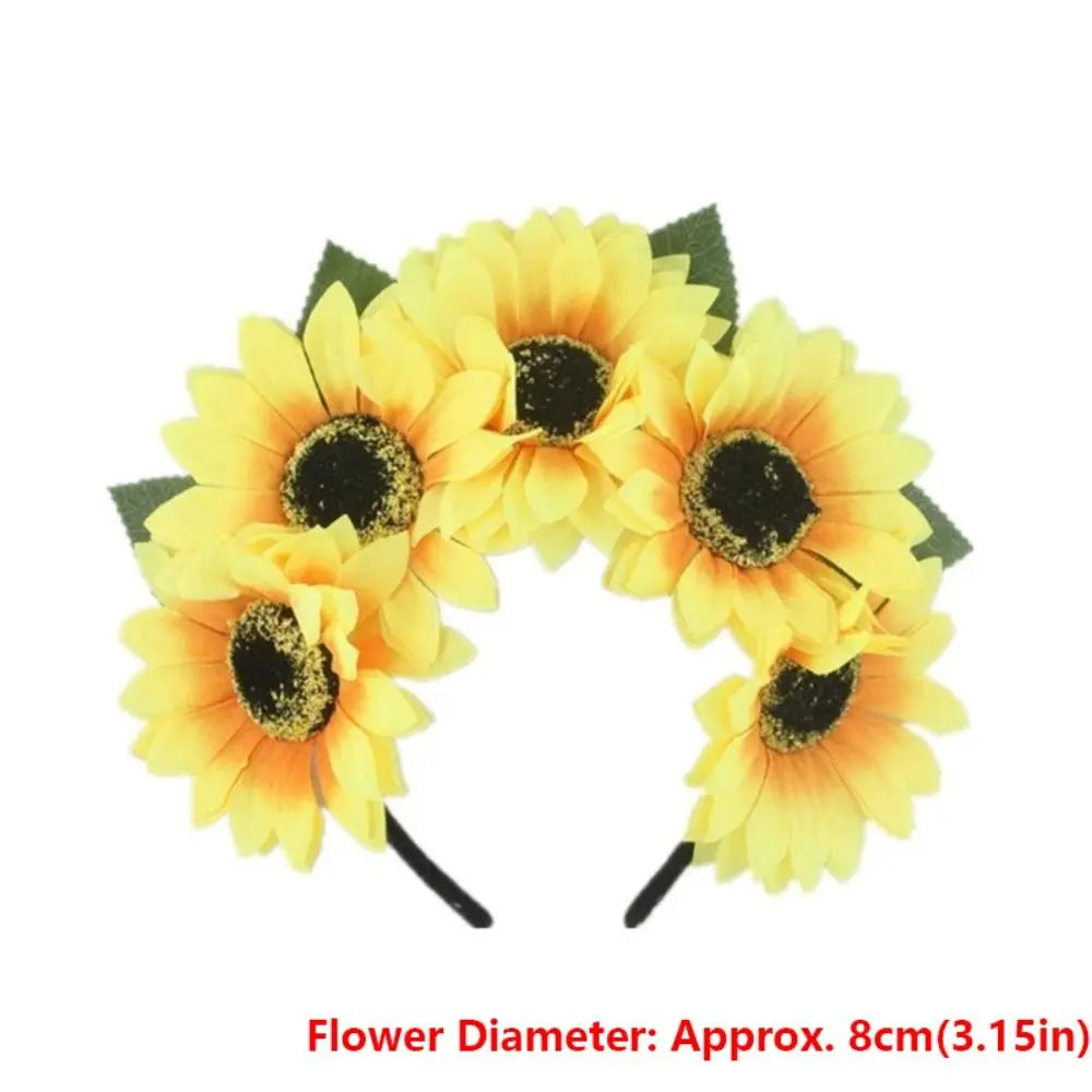 New Cloth Sunflower Headband Bohemian Style Yellow Flower Shape Hair Hoop Adjustable Headband Girls festival party music