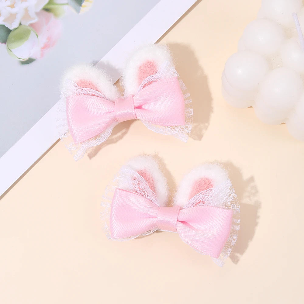 2Pcs Cute Rabbit Ear Bow Hair Clips For Girls Sweet Plush Ear Barrette Children Daily Party Cosplay Headwear Hair Accessories bunny Easter wear spring summer pink blue yellow beautiful  dress up