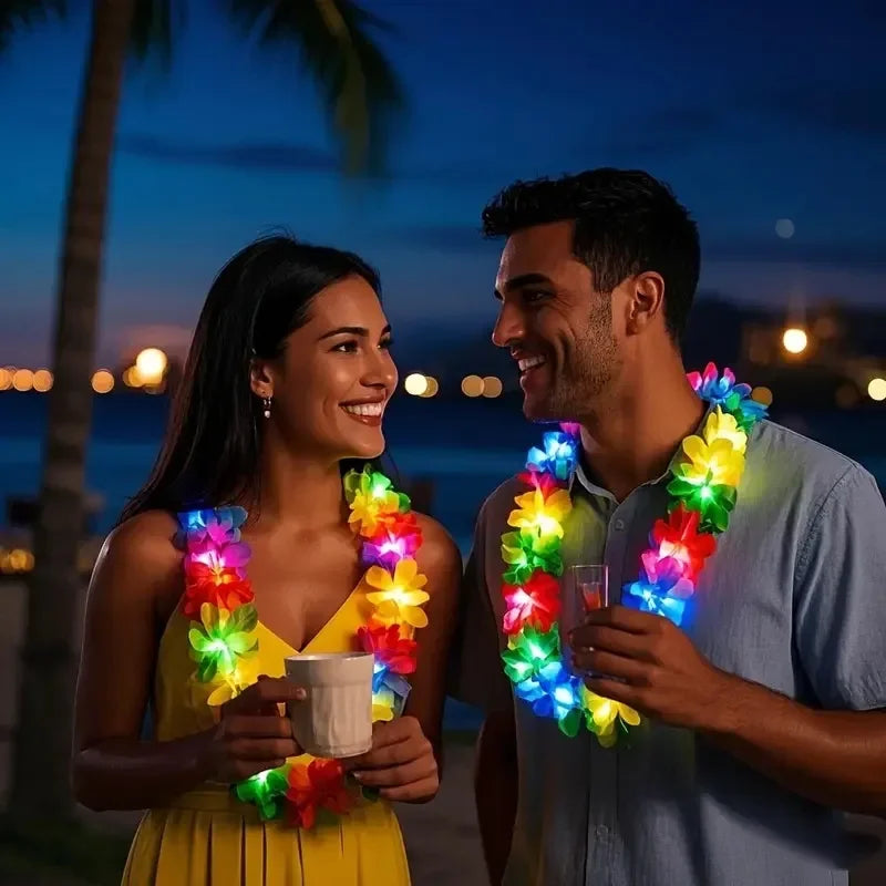 Festival Glowing Flower Wreath LED Hawaii Leis Necklace Light Up For Themed Parties Birthday Wedding Carnival Decoration