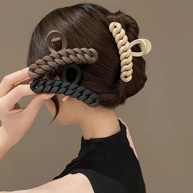 4 pack Women's Large plait style  Hair claw Clips  Brown/Black/Beige/Tan, hair up