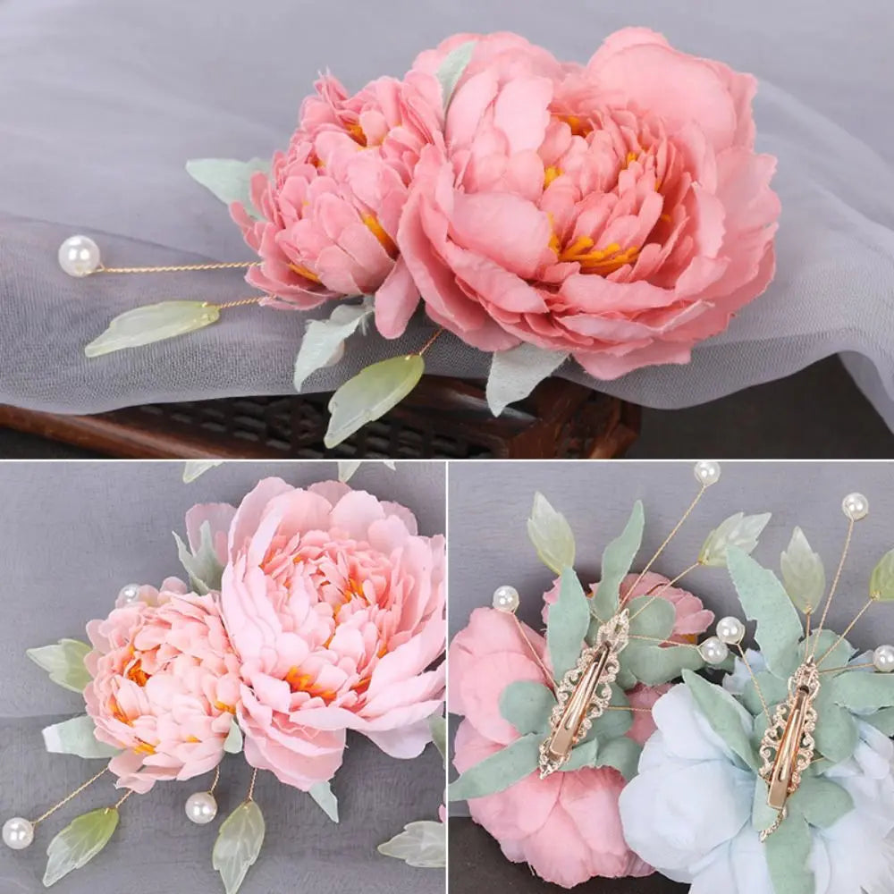 Bridal Wedding Party Hair Styling Pins Barrettes for Women Silk Flower Pearl Hair Clips Bride Headpiece Bridesmaid Flower Brooch