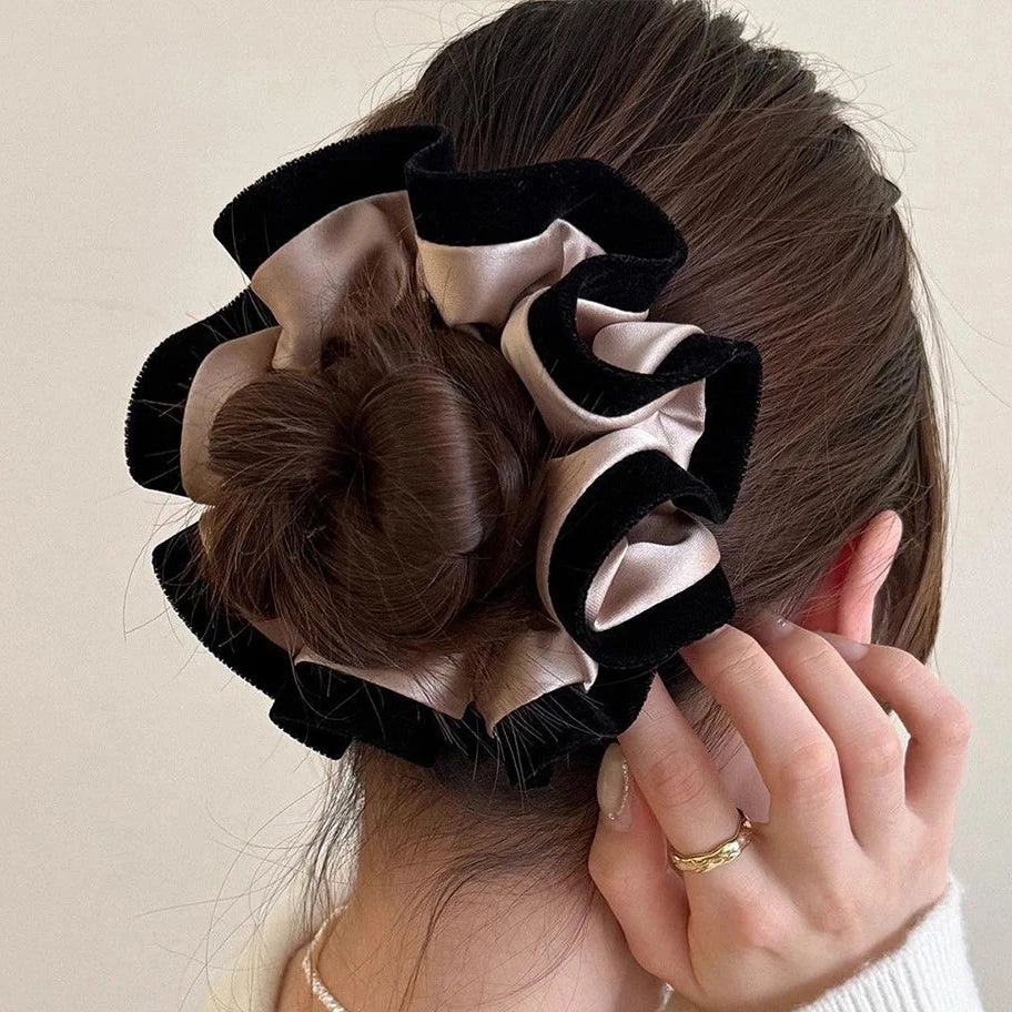 ruffle style velvet-edged satin scrunchie
