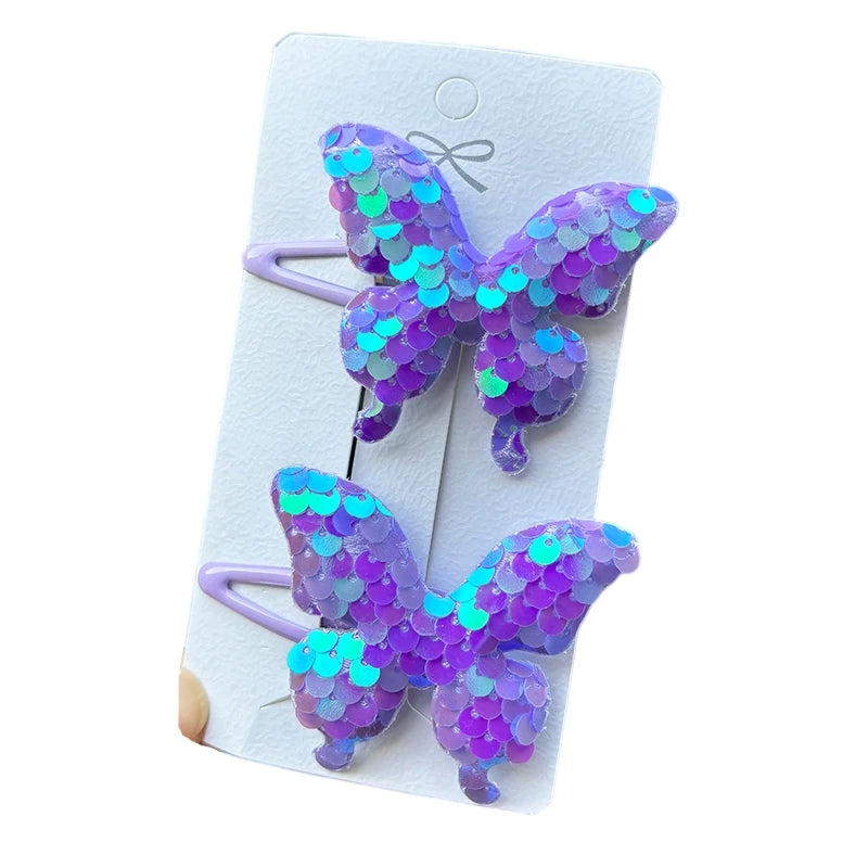 2PCS New Princess Scaly Heart Girls Hairpins Children Lovely Headwear Hairgrip Hair Clips Barrettes Hair Accessories butterfly star party