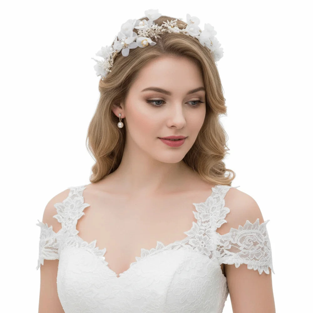 Hair Accessories White Bride Headdress Flower Forest Photography Headband Pearl Branch Wedding Hair Accessories Beach