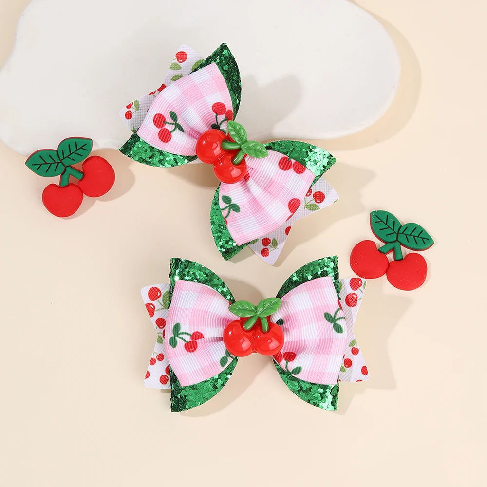 2pcs/Pack Sparkling Fruit Shaped 3D Strawberry Decoration Leather Hair Clips for Girls, Toddler Girl Hair Accessories Headwear