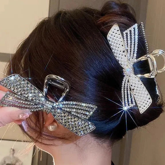 Women's Hair Claw Clip  Pearl Rhinestone Bow Shiny Metal For Girls ladies very pretty