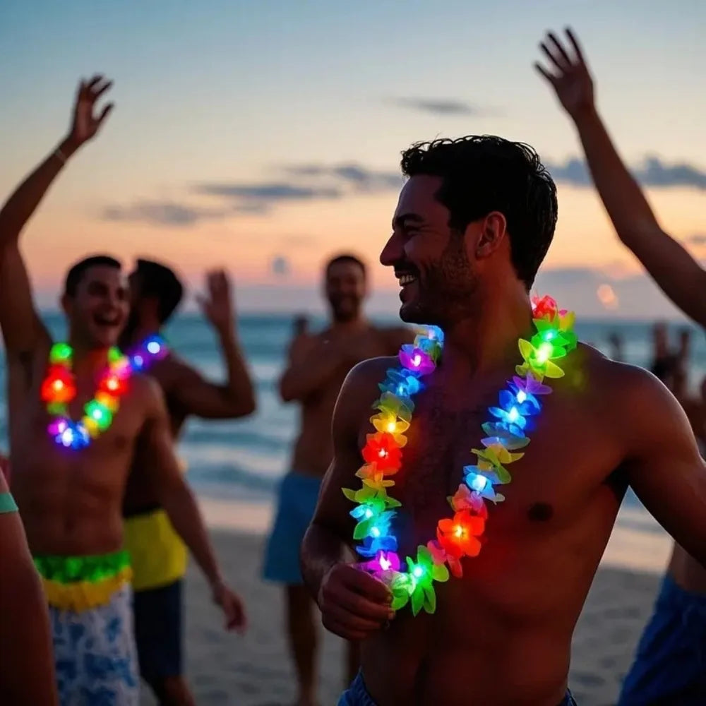 95CM Thickened Hawaiian Hula Dance Garland Collar Bohemian LED Belt Necklace For Women Beach Show Party Jewelry