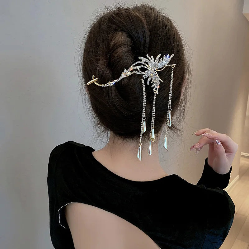Fashion Shiny Crystal Butterfly Tassel Hair Claws for Women Luxury Delicate Shark Clip Hair Styling Clip Hair Accessories holiday special occasion elegant  perfect for a cruise ship black tie night