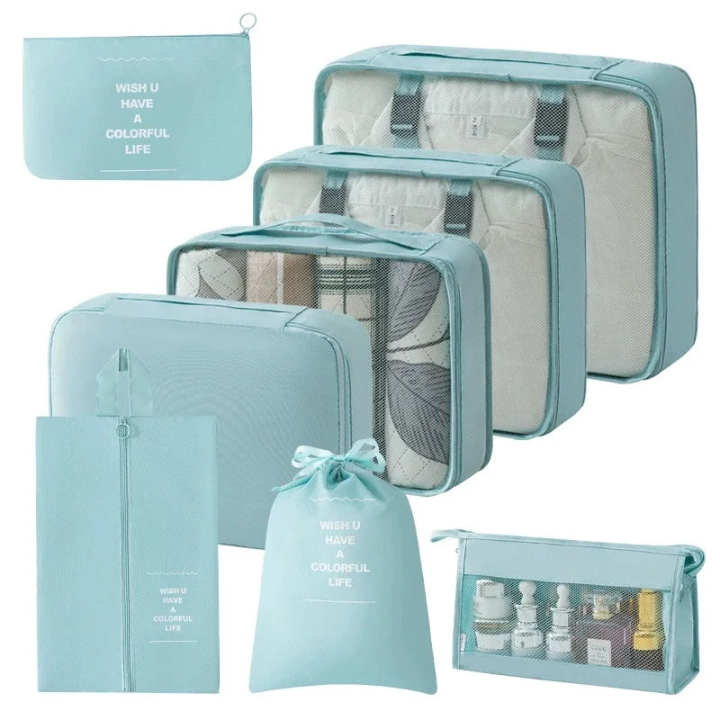 7/8/9/10 Pcs Set Travel Organizer Storage Bags Suitcase Packing Cubes Set Cases Portable Luggage Clothes Shoe Tidy Pouch Folding