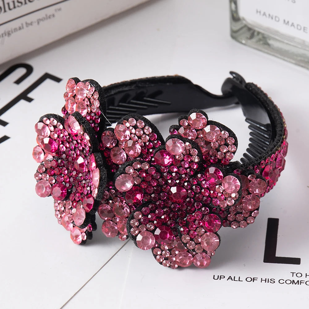 Rhinestone Hair Claw  bun for Women Flower