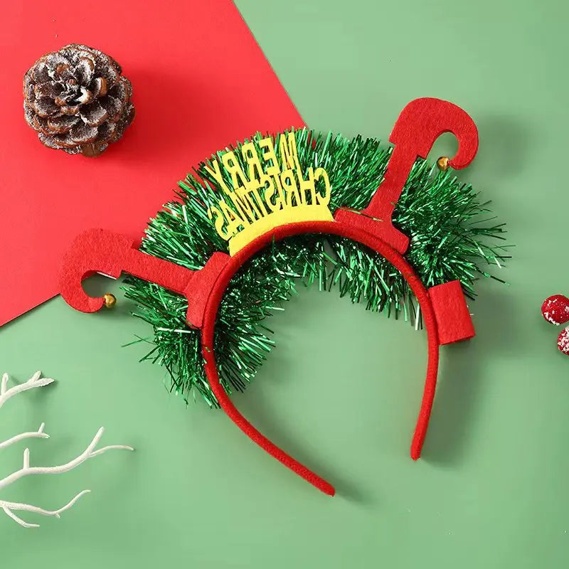 Christmas Candy Cane Headband LED Festive Party Hair Hoop Costume Headwear Glitter Tinsel Hairband Novelty Holiday Photo Prop