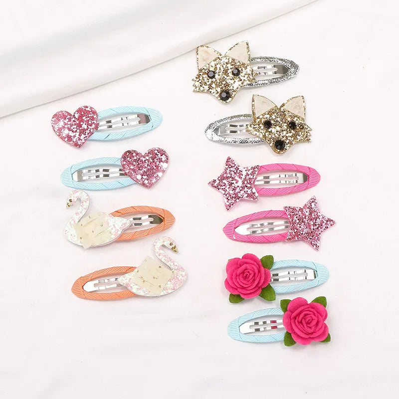 2 Pcs Cute Baby Girl Hair Clip Hairpin Accessory Rose Kids Children Headwear Infant Photo Props Bird Unicorn Fox Swan Star Heart