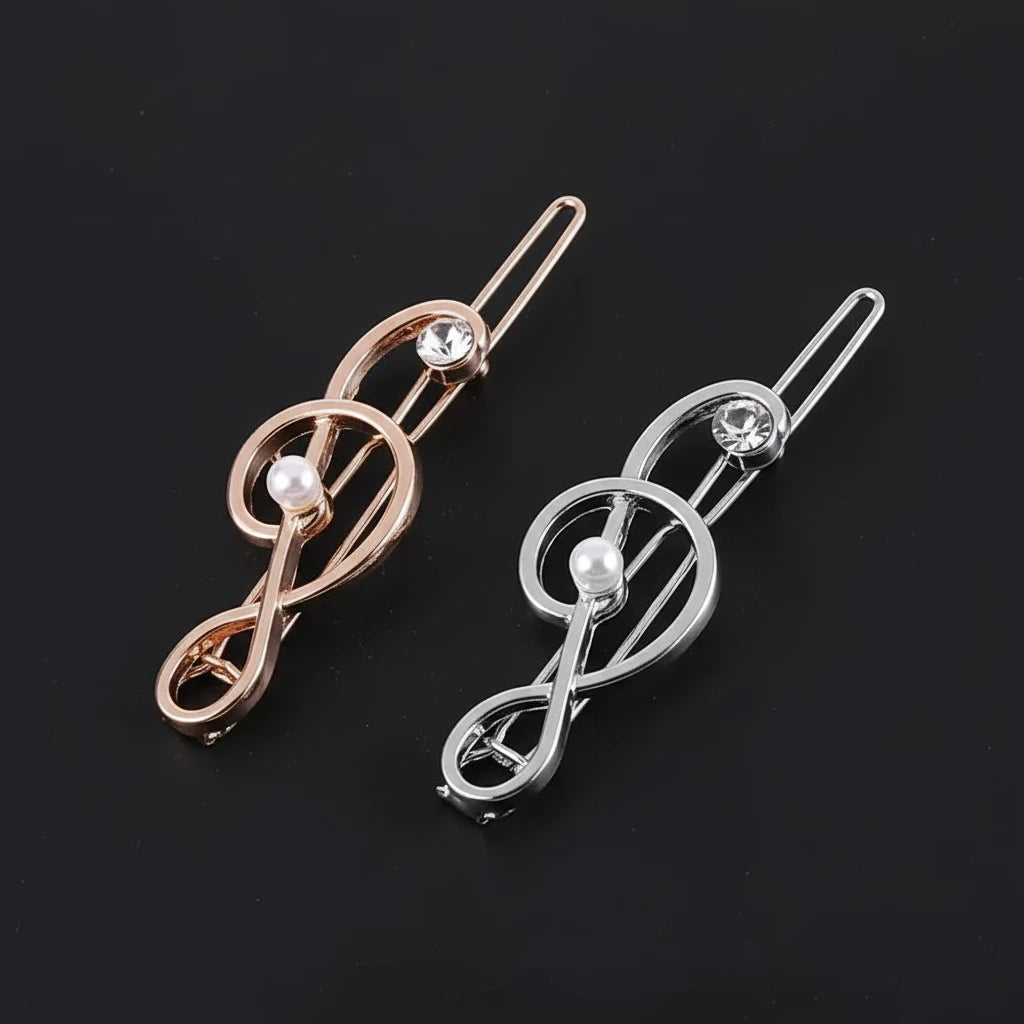 Elegant Music Note Hair clip ideal gift for music teacher or musician, Gold Silver Colour Metal Hairpins Women Girls Rhinestone Side Barrettes Daily Use Wear very pretty