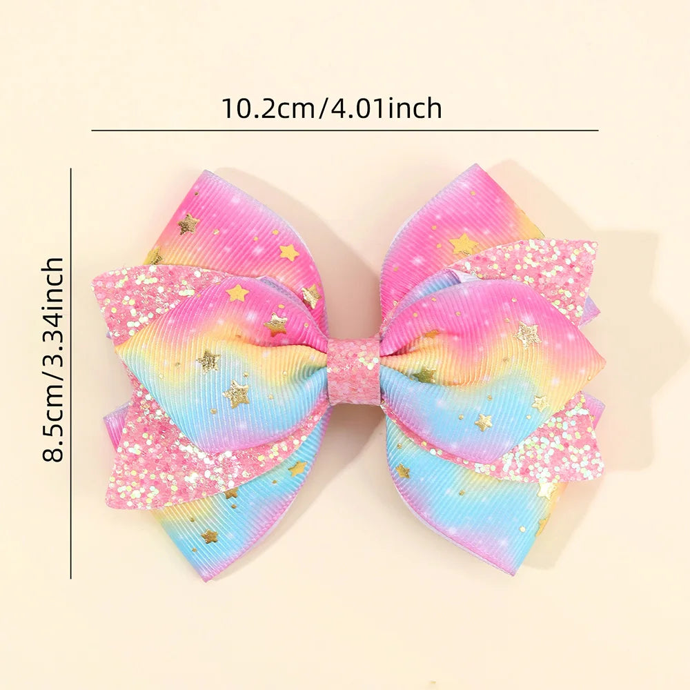 2Pcs Rainbow Star Hair Clips Sweet Glitter Sequin Hairpins New Ribbon Barrette For Girls Children Headwear Hair Accessories Gift party girls