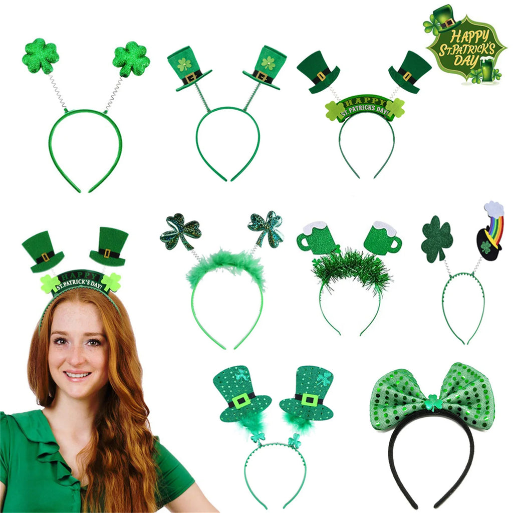 St. Patrick's Day Ladies Fashion Headbands Kid Girl's Cute Hair Ties Festive Party Decorative Hair Hoops Hair Accessorries 4 leaf clover luck of the Irish