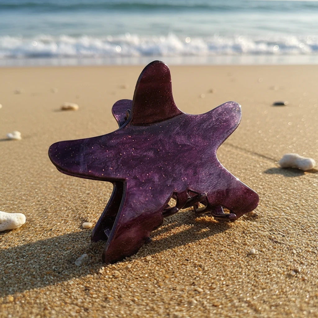 Summer Beach Vacation Style Starfish Hair Clip Shark Clip Colorful Starry Sky Back-of-Head Hair Accessory Pentagon Star Hair Clip holidays girls ladies cruise