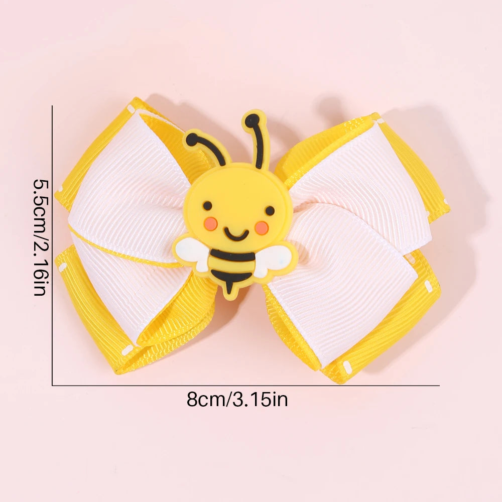 2Pcs Cartoon Bee Hair Clips slides Cute honeybee Ribbon Bow Kids Schools Hairpin Accessories For Children Girls Barrettes Headwear Manchester bee the worker