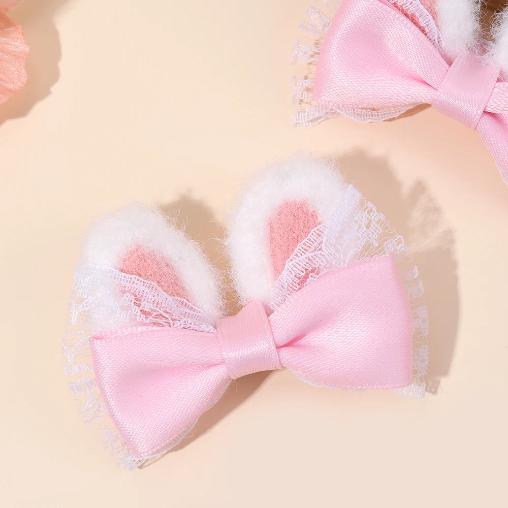 2Pcs Cute Rabbit Ear Bow Hair Clips For Girls Sweet Plush Ear Barrette Children Daily Party Cosplay Headwear Hair Accessories bunny Easter wear spring summer pink blue yellow beautiful  dress up