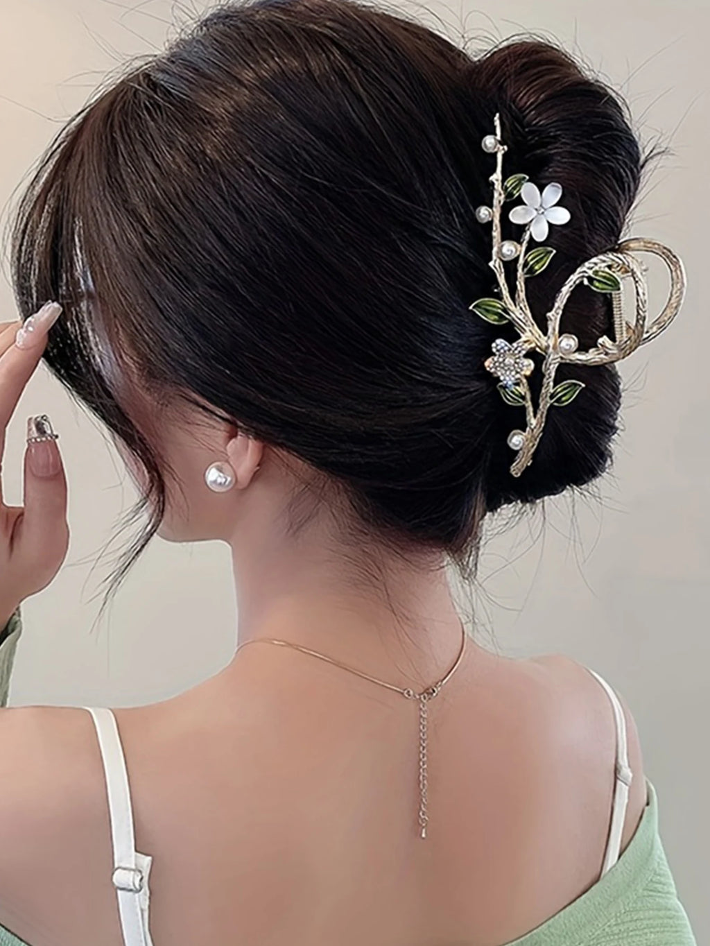 1pcs Fashion Branches  Flowers & Pearl Rhinestone Claw Clip For Women Girls Party Hair Accessories