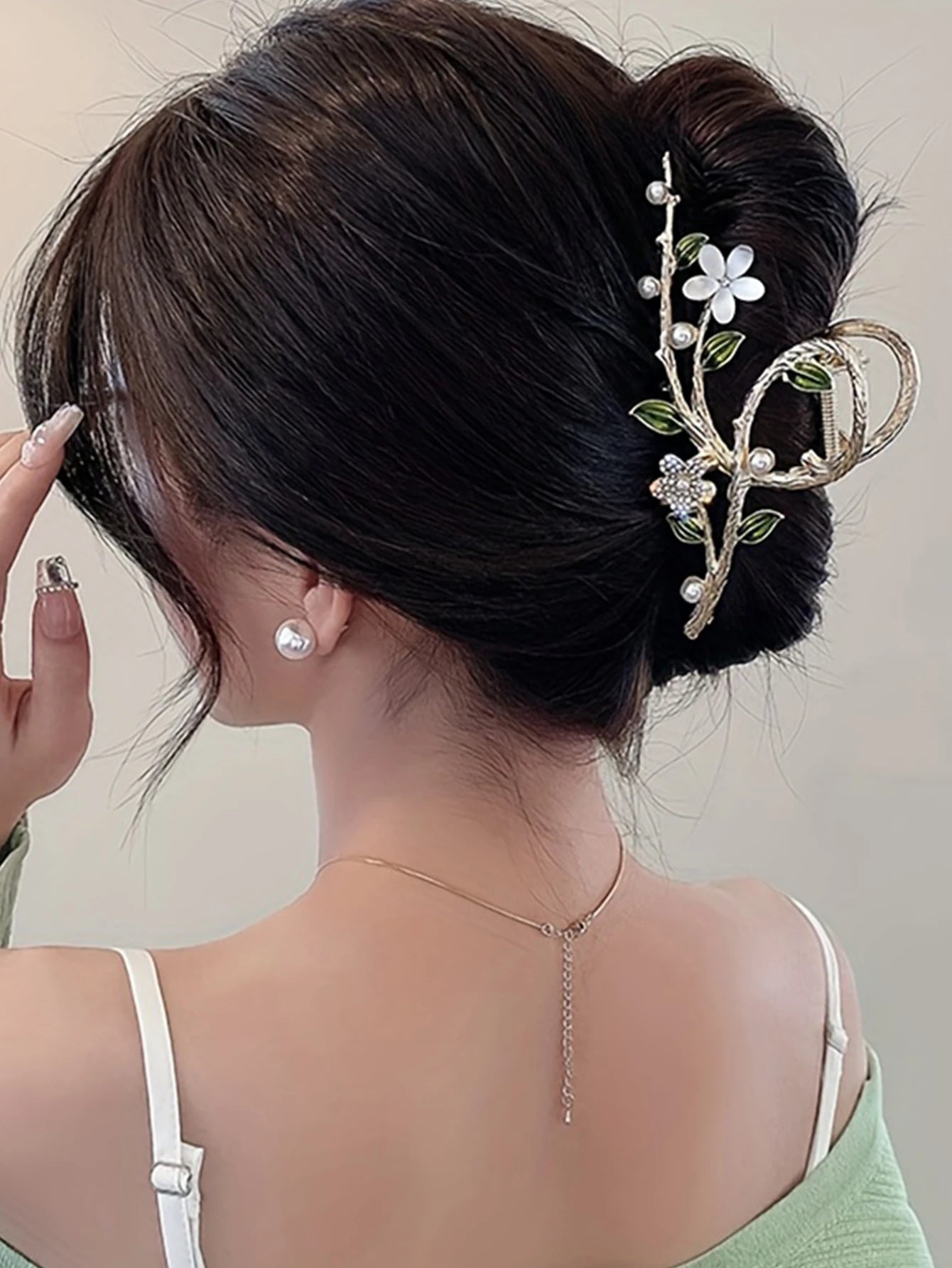 1pcs Fashion Branches  Flowers & Pearl Rhinestone Claw Clip For Women Girls Party Hair Accessories
