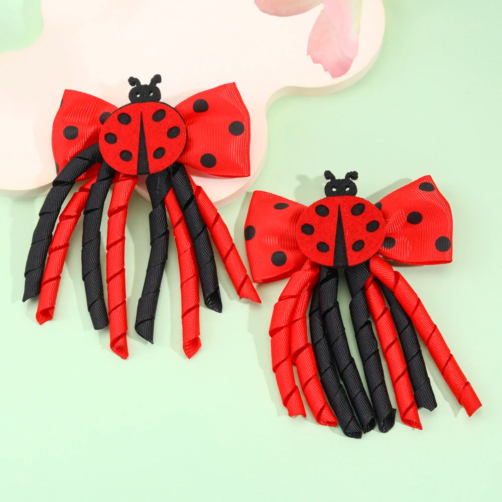 2Pcs Cute Bees Ladybug Hair Clips Insect Ponytail Hairpin Girls Kids Children's Trendy Animal Playful Headwear Hair Accessories