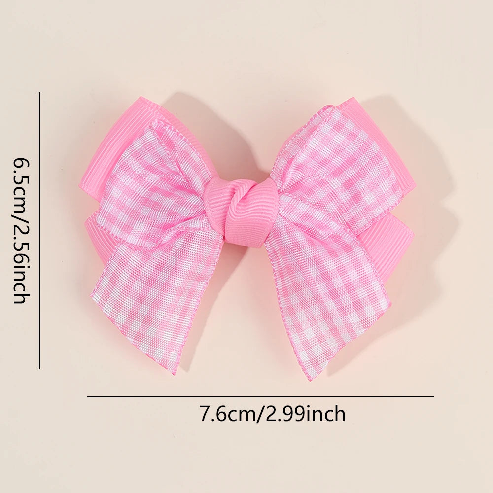 2Pcs bow  Plaid Hair Clips slides Sweet Cute Double Layer Bownot Hairpins Ribbon Barrette For Girls Children Headdress Accessories school party holiday