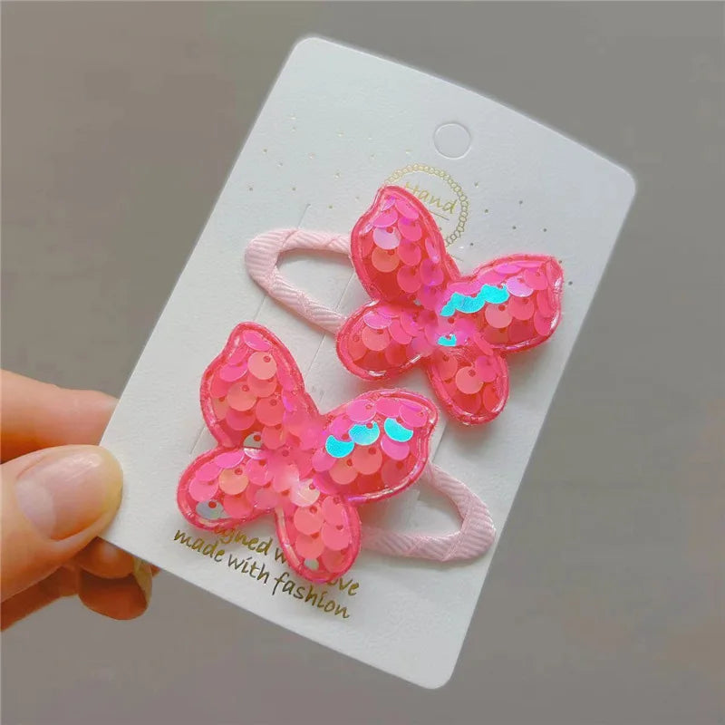 2PCS New Princess Scaly Heart Girls Hairpins Children Lovely Headwear Hairgrip Hair Clips Barrettes Hair Accessories butterfly star party