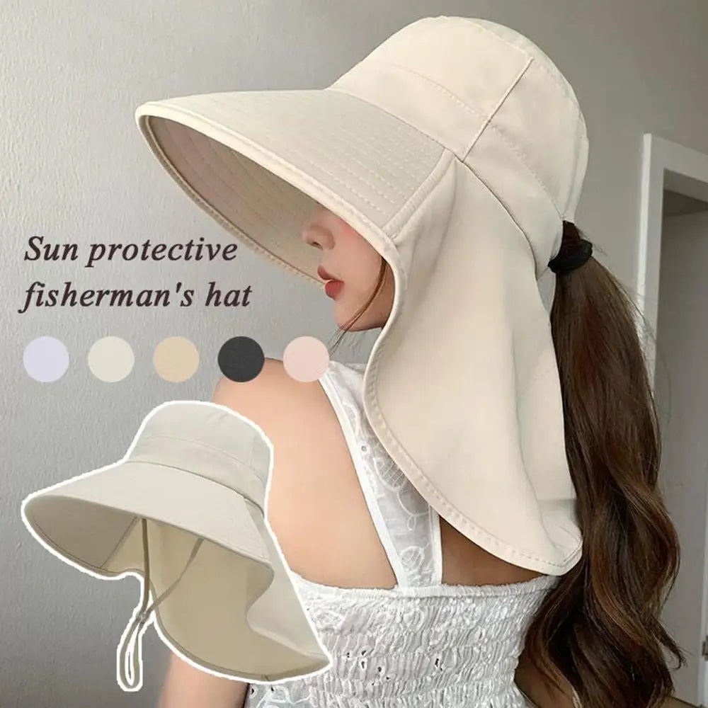 Sun Hat For Women With Neck Flap UPF 50+ UV Protective Hiking Beach Shawl Sunscreen Cap Wide Brim Ponytail Travel Fisherman Hat